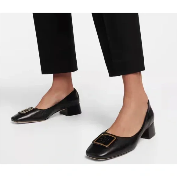 Tory Burch Georgia Leather Pumps Black 1918 Womens Shoes Size 7 - Picture 3 of 12